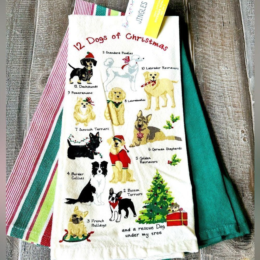 12 Dogs of Christmas Holiday Kitchen Dish Towels Set